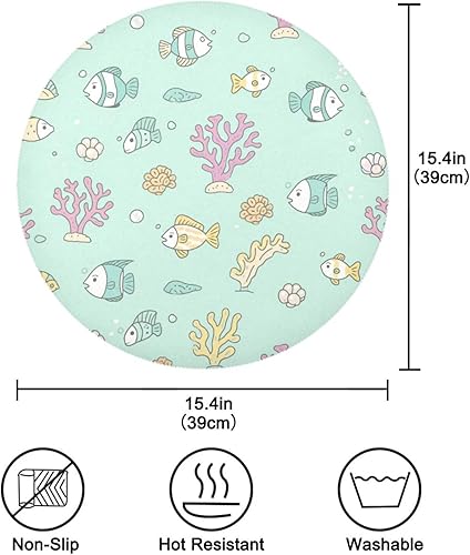 Miniatura 4 de Under Water Coral Fish Round placemats for Table Thick placemats for Dining Table 15x15 in manteles para mesa de comedor