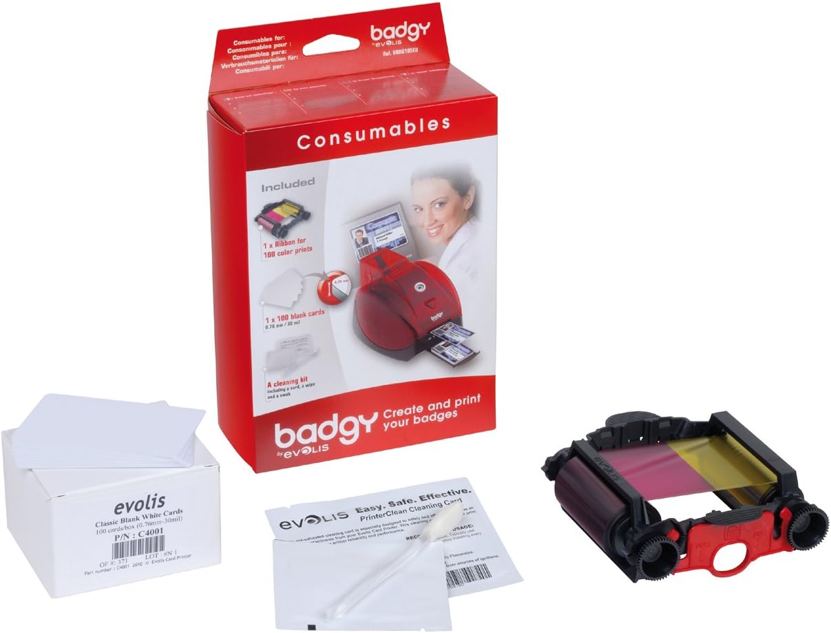 Badgy Complete Consumables Kit with 0.76mm Thick Cards for Printing Solution