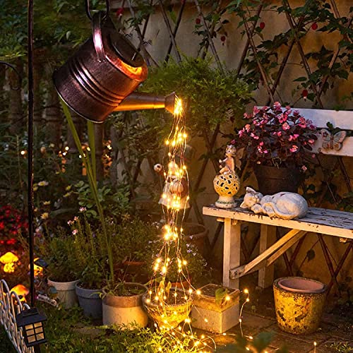 Star Shower Lights Fairy Garden Accessories - Outdoor Decorations Solar Powered Light Waterfall Led Fairy Lamp Waterproof Sculptures String Art Copper Wire Pathway Star Colorful