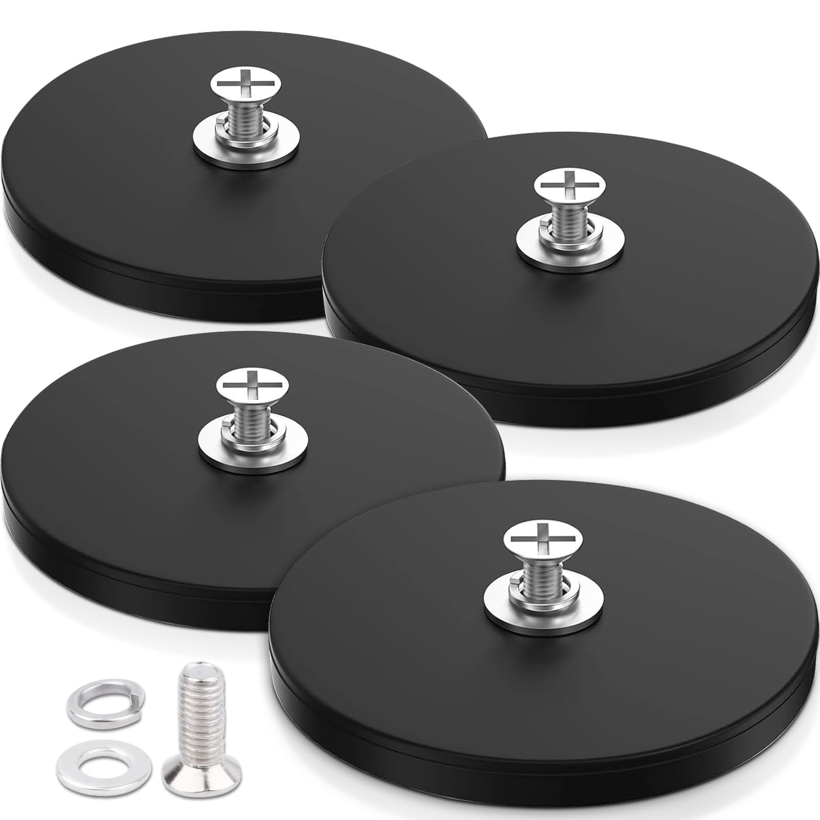 4 imanes de neodimio engomados, fuertes imanes de goma antideslizantes, 45 kg, 88 mm de diámetro, con rosca interior M4, base de montaje magnética para tiras de luz, imanes redondos de goma con rosca