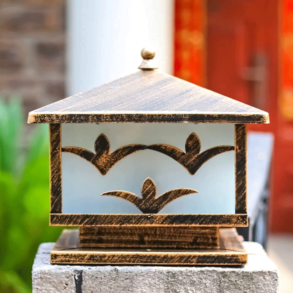 Quadratische Retro-Säulenlampe, wasserdichte Säulensäulenlampe für den Außenbereich, Stehlampe aus Druckgussaluminium, Acryl-Lampenschirm, Eingangswand-Villa-Landschaftslampe