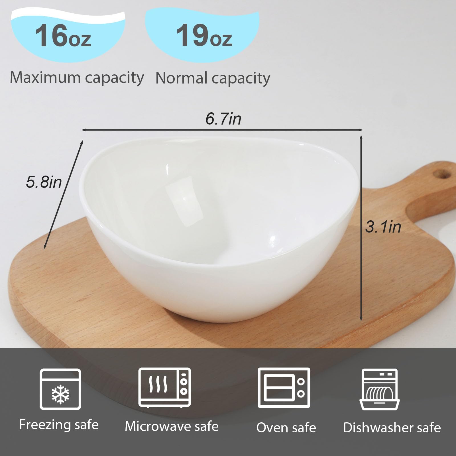 Samsle Ceramiczne miski do serwowania, stabilne porcelanowe białe owalne miski do sałatek, możliwość układania w stos, do serwowania owoców, na imprezę, do kuchenki mikrofalowej i zmywarki, zestaw 6