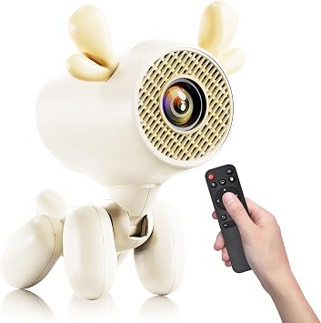 Cartoon Dog Mini Projector with Wifi6 and Bluetooth 5.1 1080P Full HD Portable Projector Movie Projector Compatible with TV Stick Smartphone/HDMI/USB Indoor/Outdoor Use