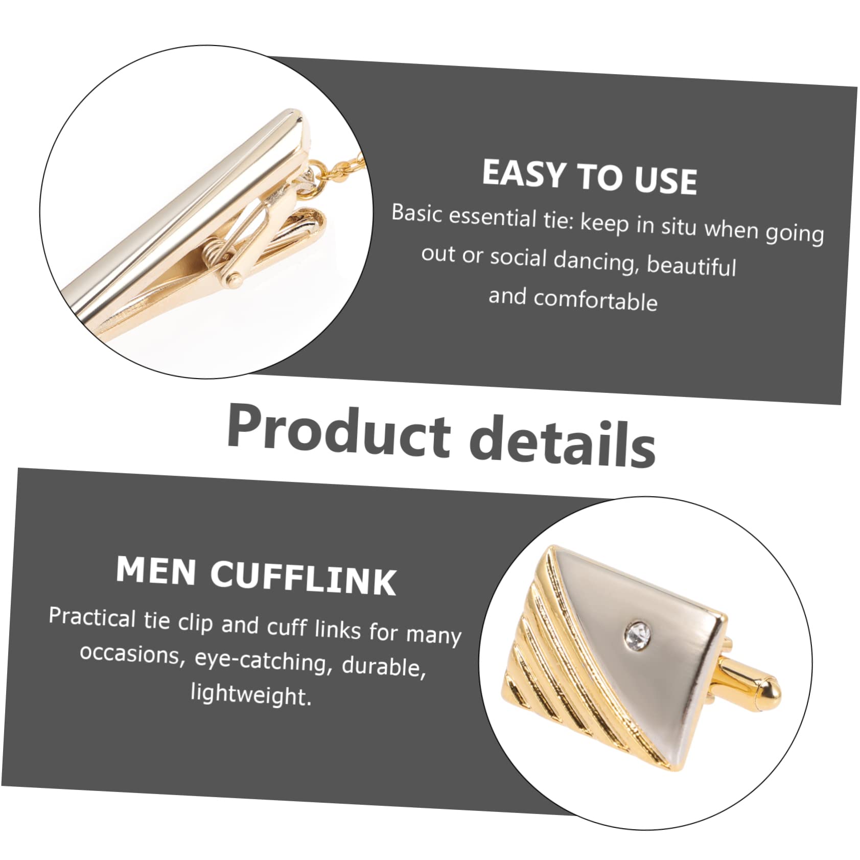 VALICLUD Gemelos Con Clip De Corbata Oro Llavero Cisne Hombres Atar Barra De Corbata Para Camisa Clip De Corbata Masculino Gemelos De Diamantes De Imitación Aleación Golden