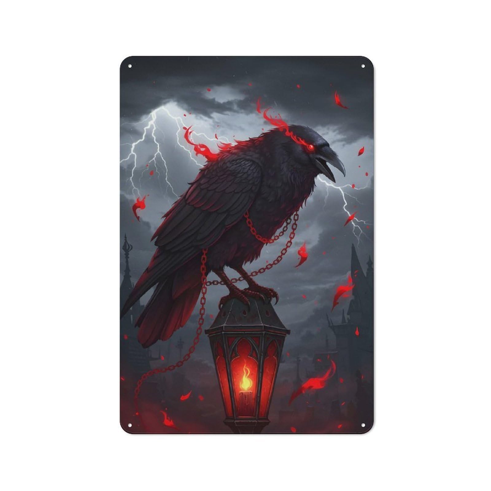 Junmoney Fiery Raven On A Lamp Classic Tin Sign 30X20cm, Classic Pub Decor For Cafe, Pub, Workshop Or Home Bar, Small Accent For Blank Walls