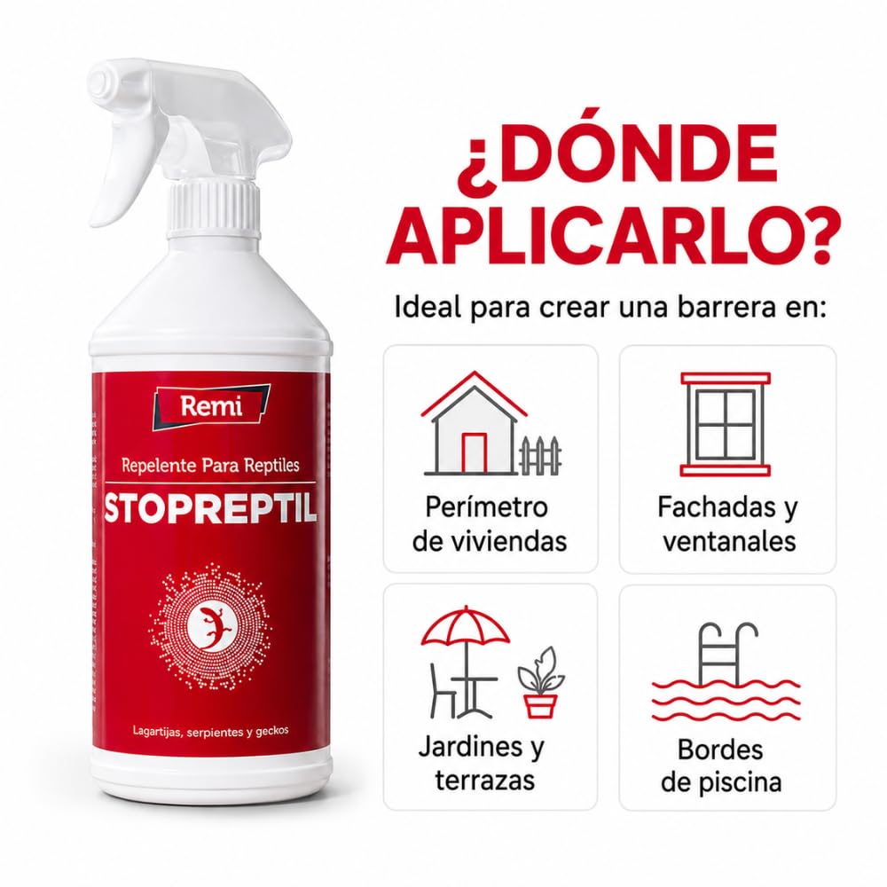 Remi Hogar | Repelente para Reptiles, en Aerosol | para Serpientes Lagartijas Salamanquesas Geckos | Spray Repelente Deshabituante | Sin venenos | Sin productos nocivos | 750 ml