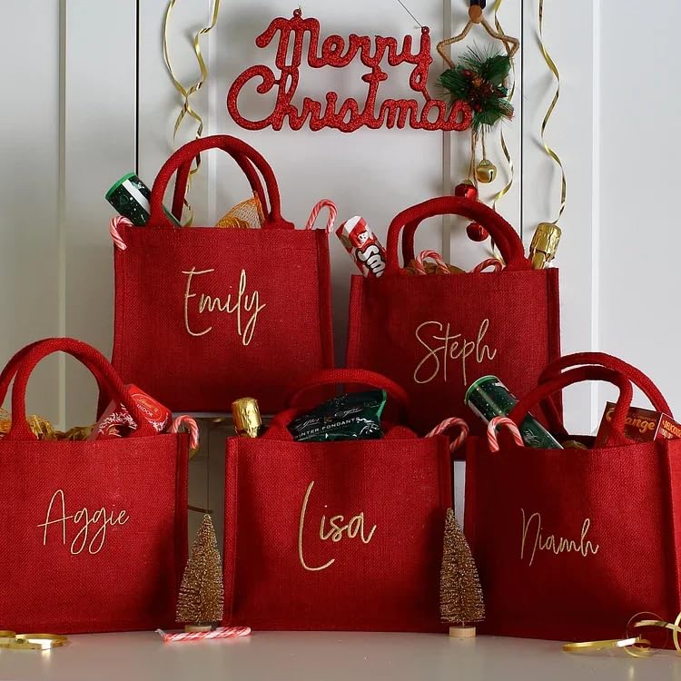 Personalized Christmas Gift Bag & Charm Holiday Gift Bags with Name Custom Christmas Party Bags, Christmas Eve Gift Bags, Xmas Holiday Presents (Style-1)2
