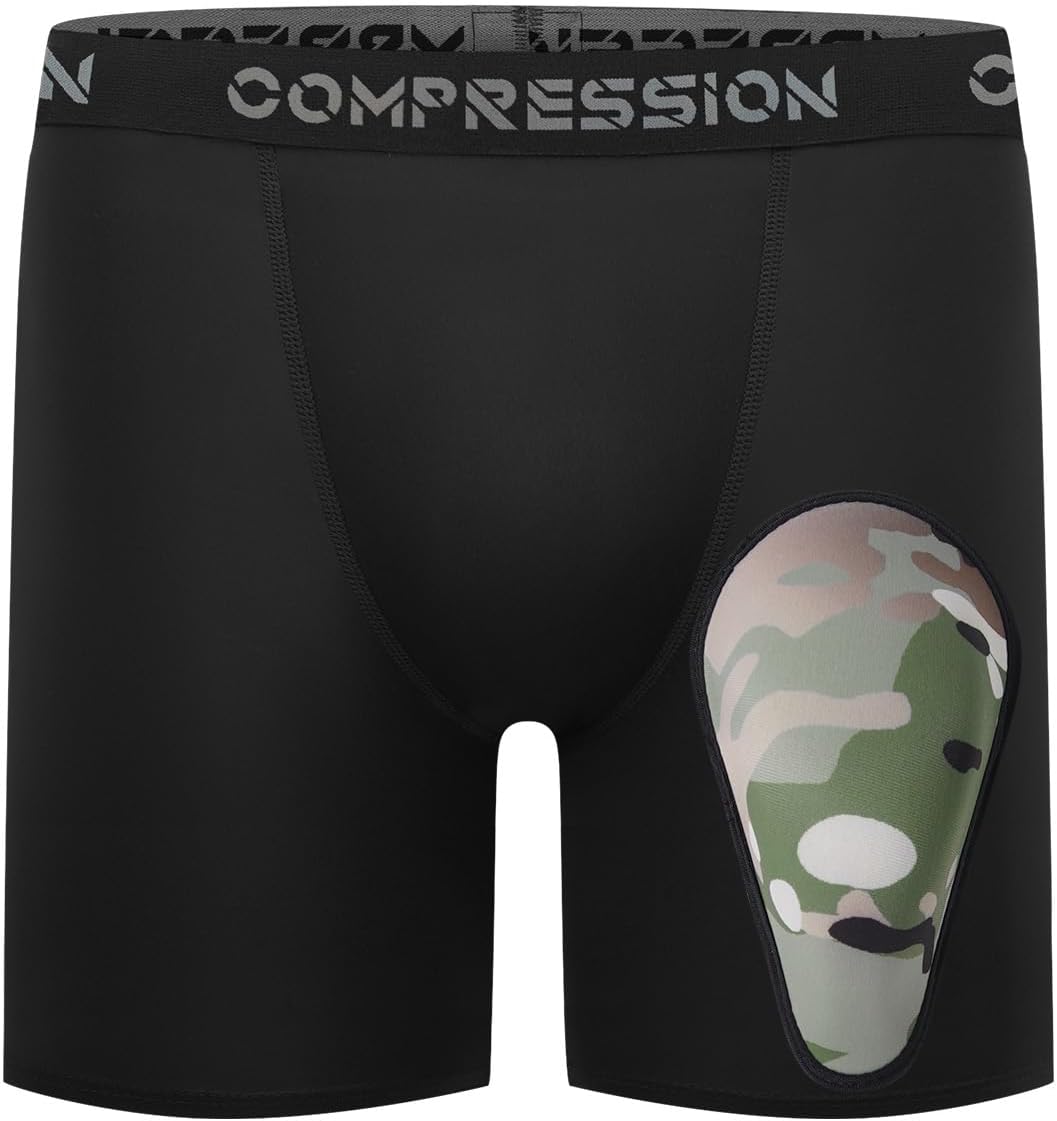 Dalavch 1/4 Pack Youth Boys Sliding Compression Shorts with Protective Athletic Cup Underwear for Football Baseball