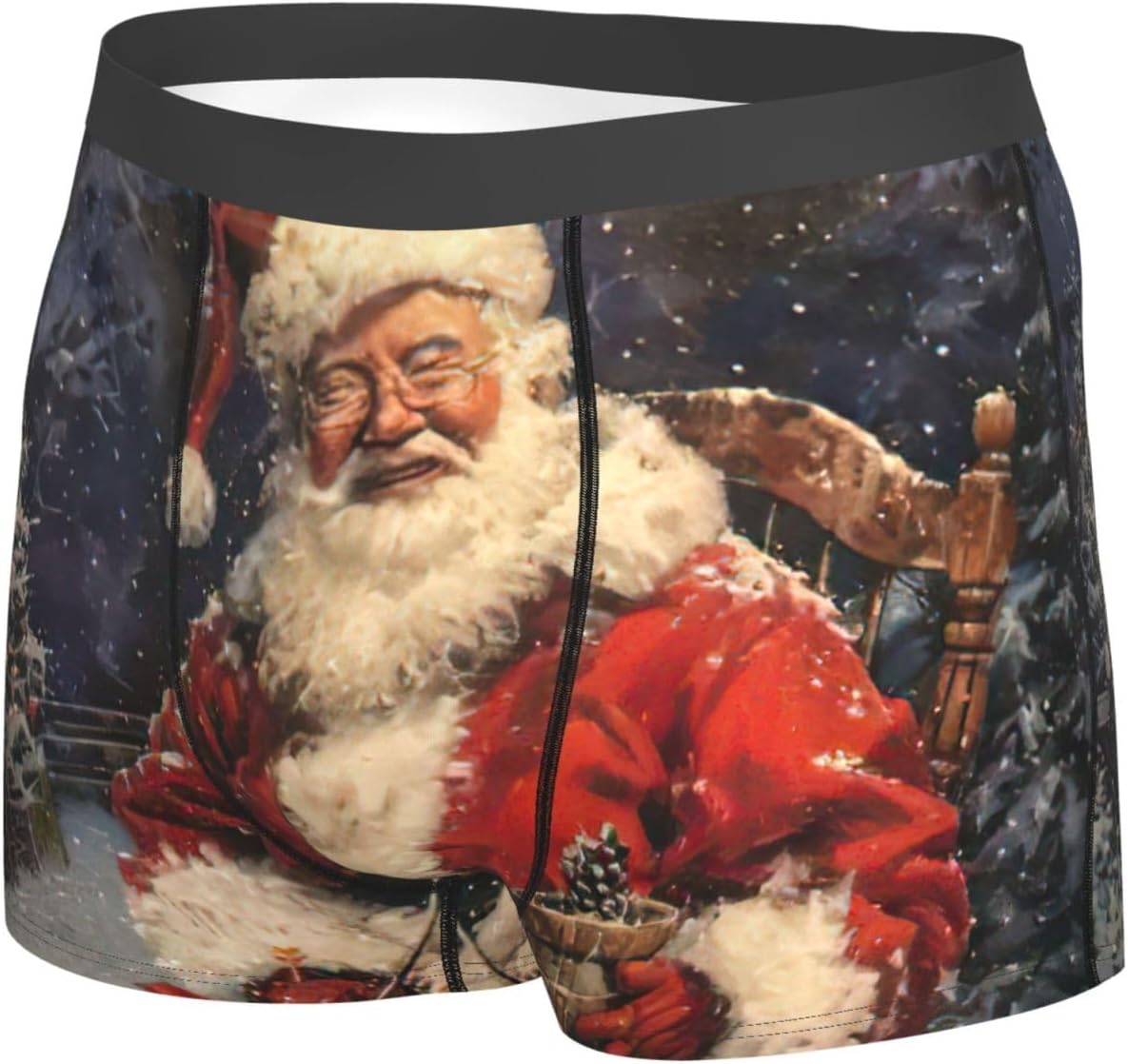 Merry Christmas Print Men'S Boxer Briefs, Breathable Comfortable Mens Underwear With Soft Stretch Fabric