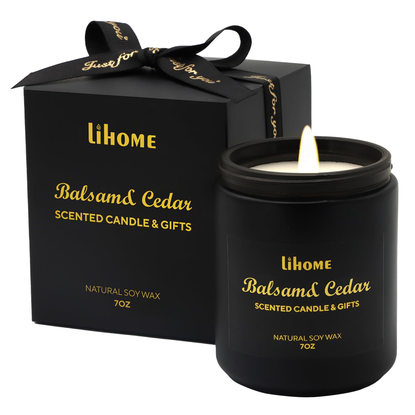 Candles for Men - Natural Soy Wax Scented Home Decor, Balsam Cedar Black, Gifts for Men