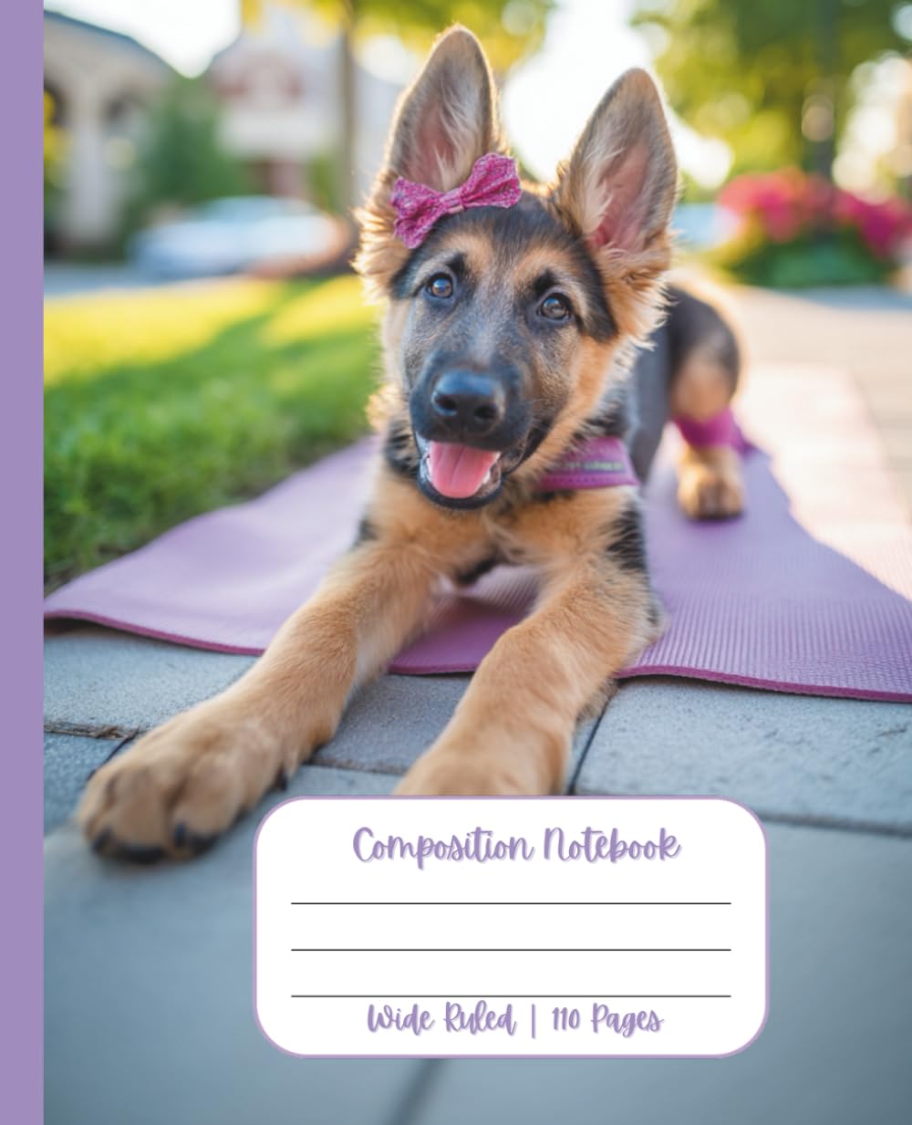 Dog Notebook for Kids Ages 8-12 Wide Ruled Composition Cute Puppy with Bow Journal for Girly Preppy Girls Teens School Supplies Handwriting Middle High Homeschool Primary First Grade Students 110 Pages Pink Fun Design Theme Cover German Shepard Yoga