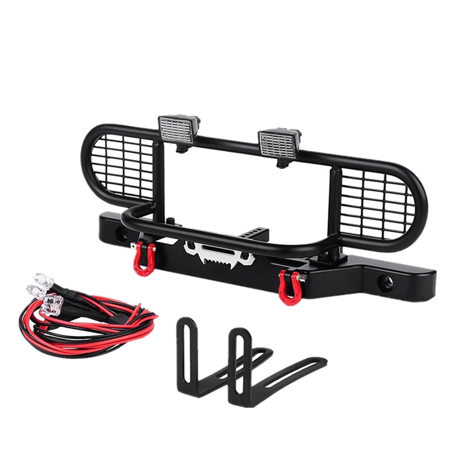 Paraurti RC per Traxxas per TRX-4 per Defender Paraurti Anteriore Metallo con Luci di Ricambio per Auto Cingolate RC 1/10