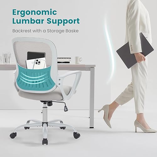 Miniatura 8 de Silla de oficina, escritorio ergonómico de malla con respaldo medio para computadora con asiento más grande, altura ejecutiva ajustable giratoria