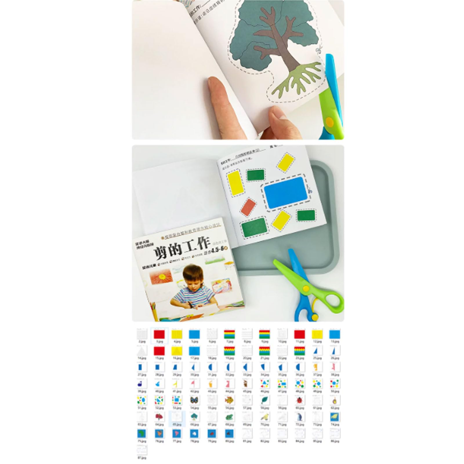 Montessori Kinder Papier Schneiden Bastelset | Kindersicherheits-Scheren mit progressiven Schneid-Arbeitsbüchern, DIY Feinmotorik-Trainings-Bastelset