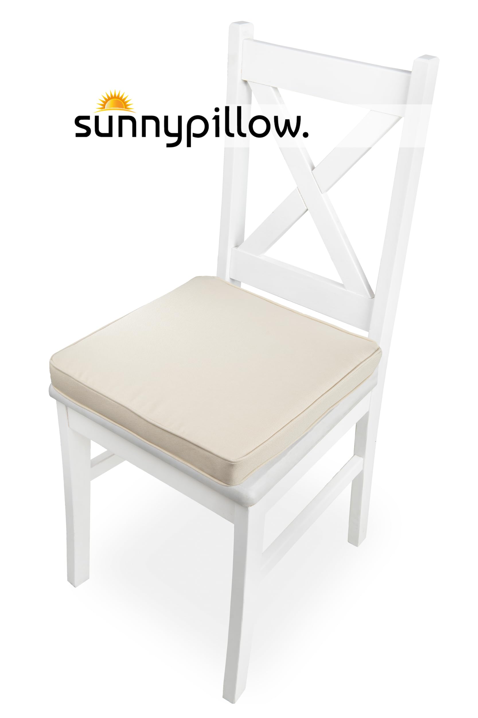 sunnypillow - Lot de 4 Coussins de Chaise - imperméables résistants aux UV - 50 x 50 x 5 cm - Coussin d'assise pour bancs - Coussin de siège pour la Maison et Le Jardin - Intérieur/Extérieur - Ecru