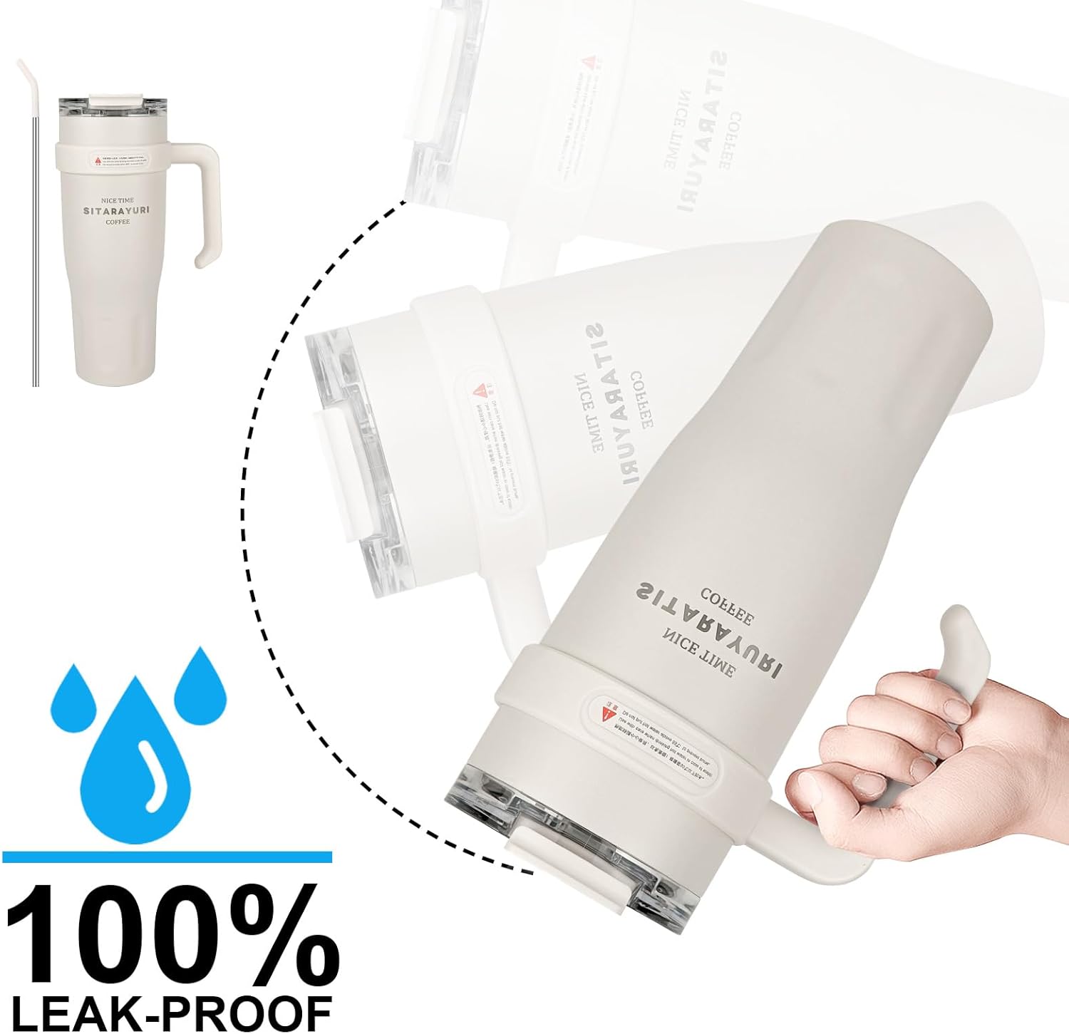 40 oz Tumbler with Handle, 2-in-1 Straw and Sip Lid, Leakproof, Dishwasher Safe, Insulated Stainless Steel Travel Coffee Mug, Keeps Cold for 34 Hours, Fits in Car Cup Holder (White) - Image 4