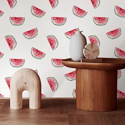 Miniatura 3 de Papel tapiz de sandía en blanco de 18 x 236 pulgadas, papel de contacto de frutas de verano, fácil de despegar, vintage, autoadhesivo, extraíble,