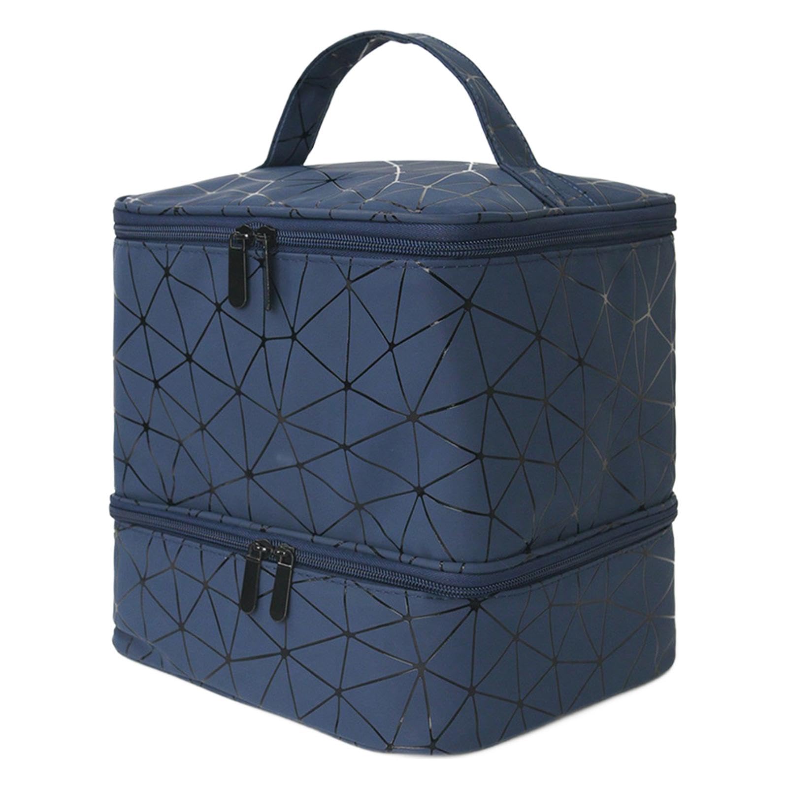 Estuche Organizador de de Uñas, Caja de Almacenamiento Portátil con Asa, 2 Niveles, para Artículos de Arte Y Manualidades Y Belleza, Azul Oscuro, Individual
