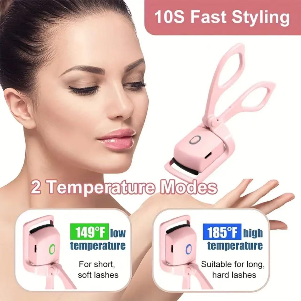 Heated Eyelash Curler, Eyelash Curlers with Quick Heat-Up, Multi-Temp Settings, USB Rechargeable, 24H Natural Curl, Anti-Scald Silicone, Portable Makeup Tool, Electric Eyelash Curler for Women, Pink - Image 4