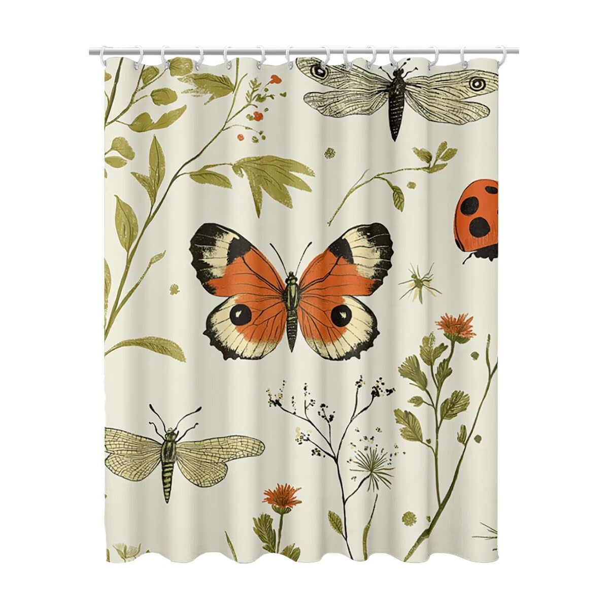 Rideau de douche papillon 180x200 beige en tissu, le cadeau femme idéal pour la maison