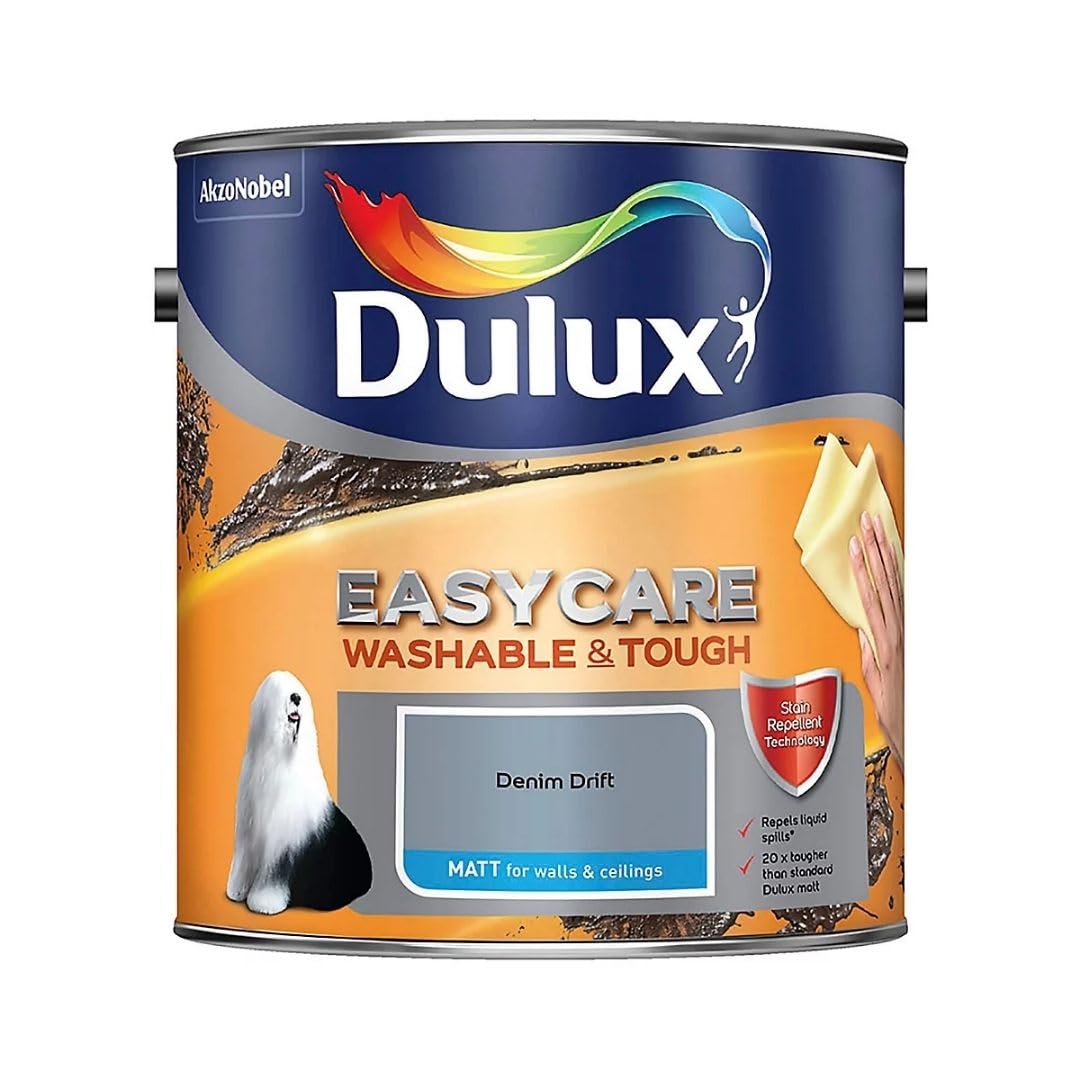 Denim Drift Dulux Easycare Matt Emulsion Paint 2.5L – Washable & Stain Resistant, Durable Matt Finish, Quick Dry, Low Odour Interior Wall & Ceiling Paint