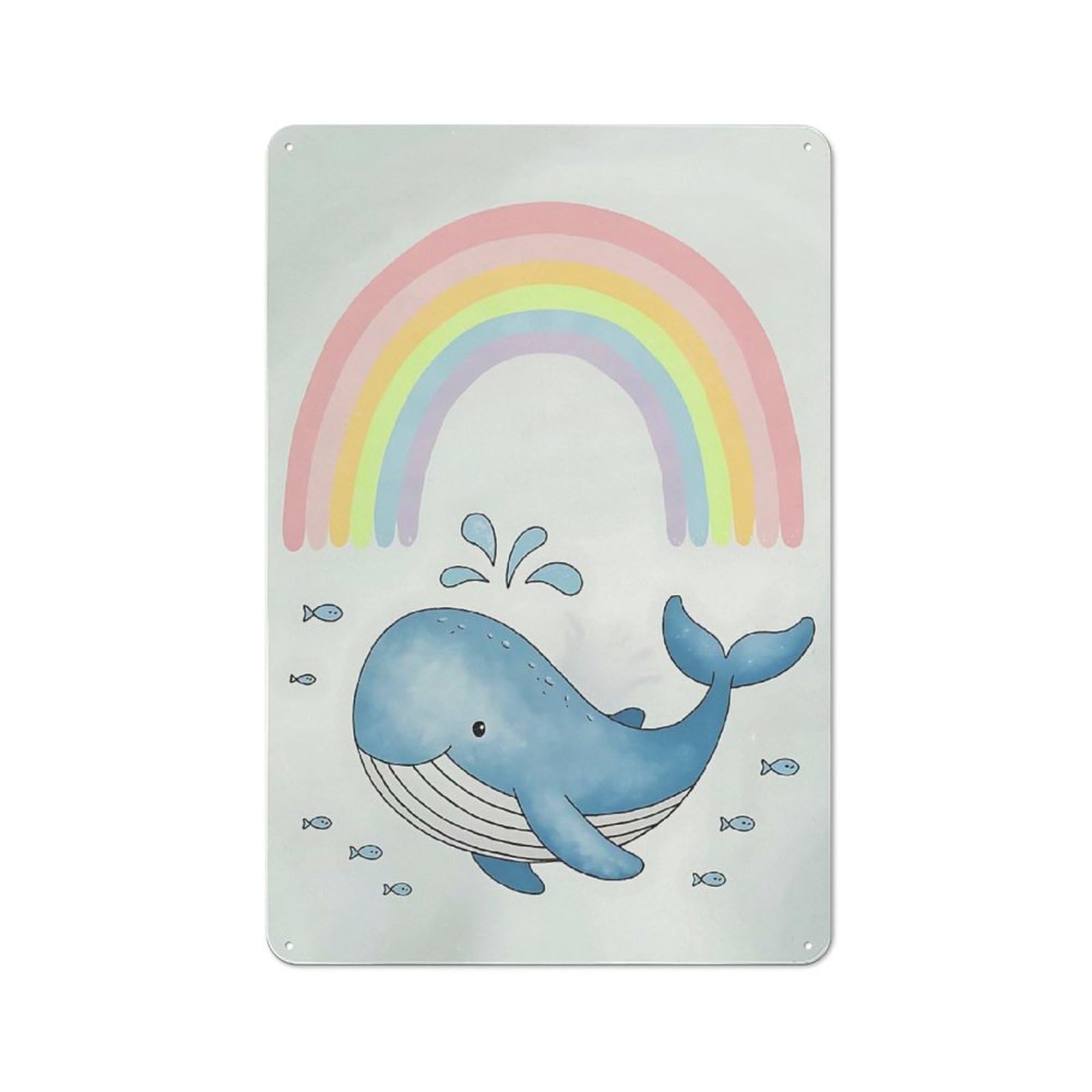 Whale, Fish And Rainbow Retro Tin Sign 30x20cm for Guest Room Or Hallway, for Kitchen, Dining Room And Home Bar Wall Decor