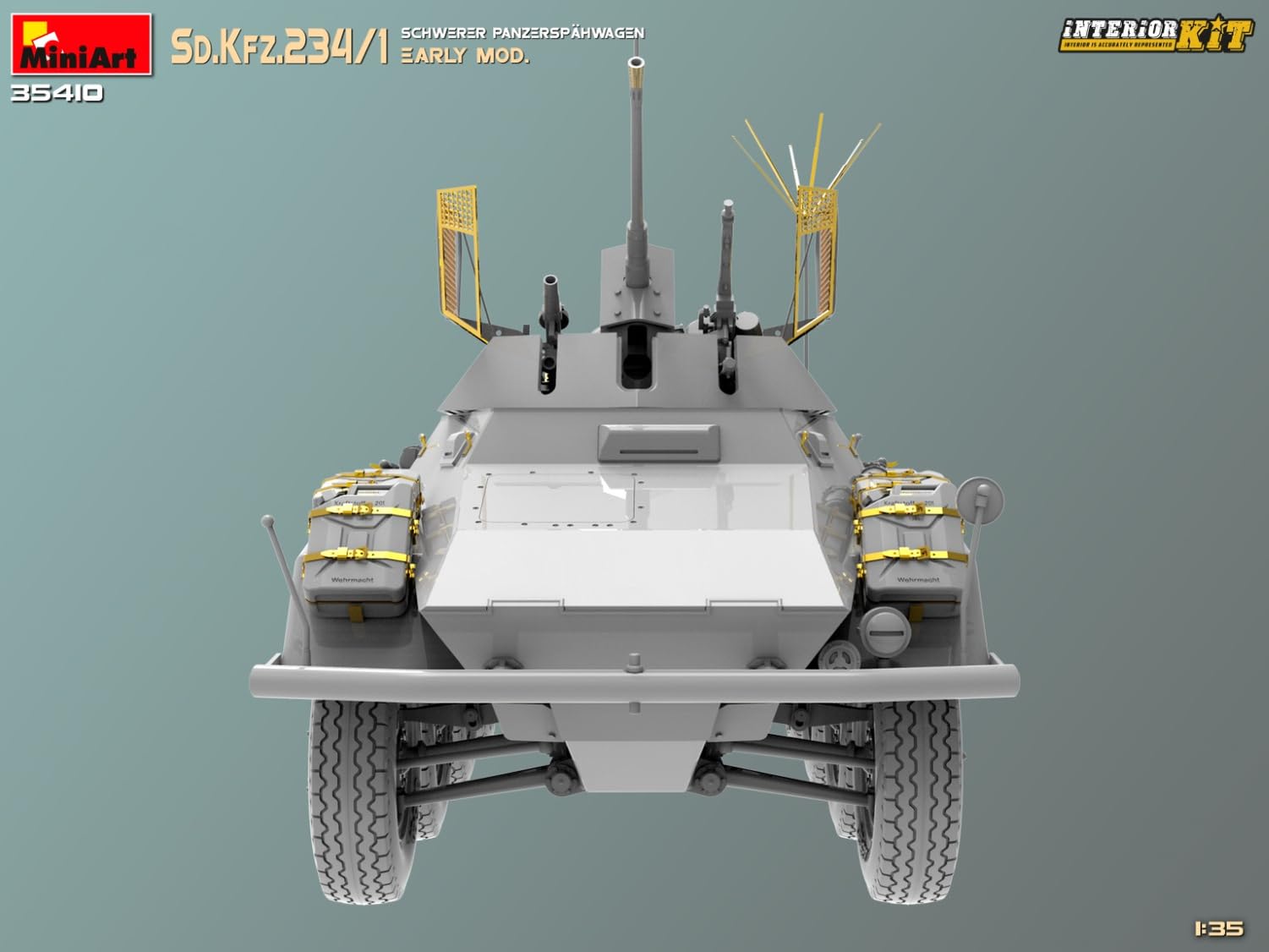 Mini Art 35410 1:35 Sd. Kfz 234/4 Pancerspähwag z Int. - wierna replika, modelarstwo, plastikowy zestaw do montażu, majsterkowanie, hobby, klejenie, zestaw modelarski, montaż, nielakierowany