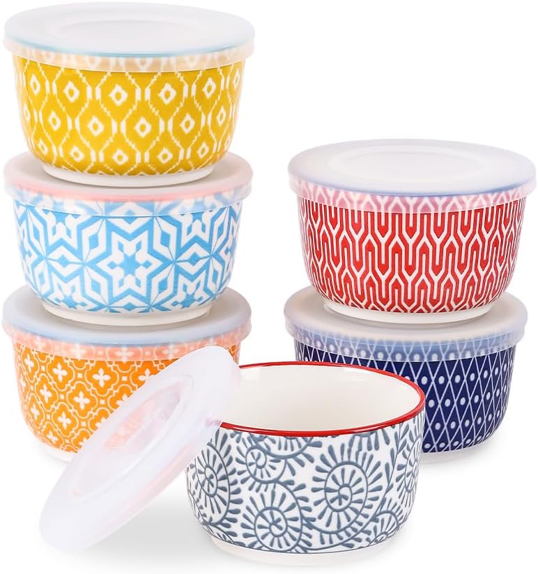 Amazon.com: Ramekins with Lids 8 Oz - Set of 6, Ceramic Souffle Creme ...