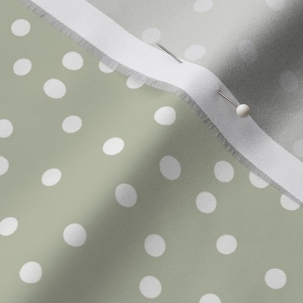Spoonflower Fabric - Sage Green White Polka Dots Earth Tone Neutral Rustic Country Printed on Organic Cotton Sateen Fabric by The Yard - Sewing Quilting Apparel Home Decor