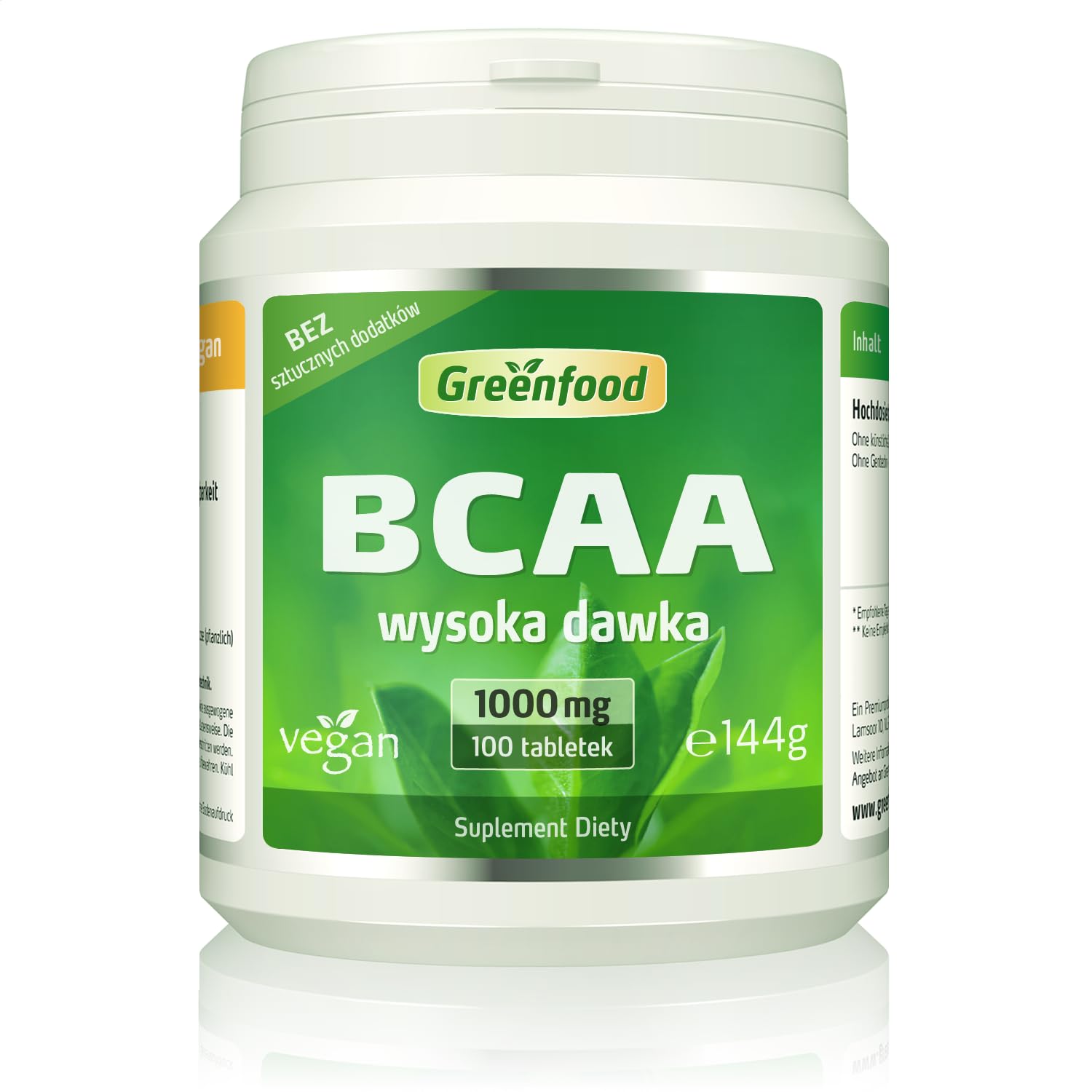 Greenfood BCAA, 1000 mg, duża dawka, 100 tabletek, wegańskie. Bez sztucznych dodatków. Bez technologii genetycznej.