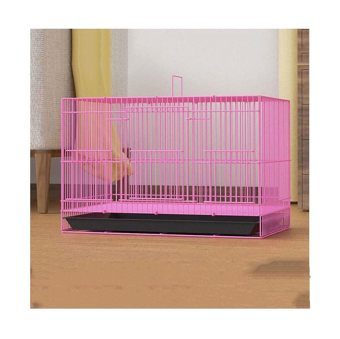 HTTGDGDH Metal Birdcages Rectangular Bird Carriers Abs Bottom Play Rolling Stand Pet Bird Cage Flight Cage With Feeder For Home Hotel,Pink M