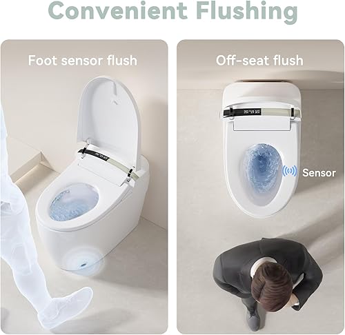 Miniatura 3 de HOCANFLO Inodoro inteligente con bidé integrado, dos piezas sin tanque con control remoto, funciones de lavado controladas por temperatura, asiento