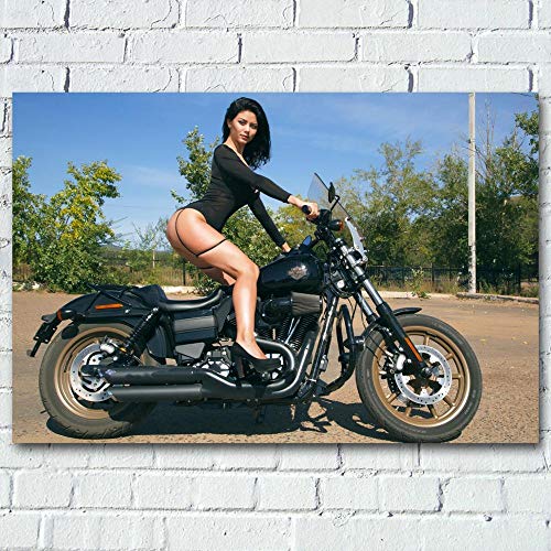 ZDFDC Ragazza Sexy Tacchi Alti Donne Motociclette Pittura su Tela Poster e Stampe Immagine a Parete per Camera da Letto Soggiorno Decor-60x90cmx1 Senza Cornice