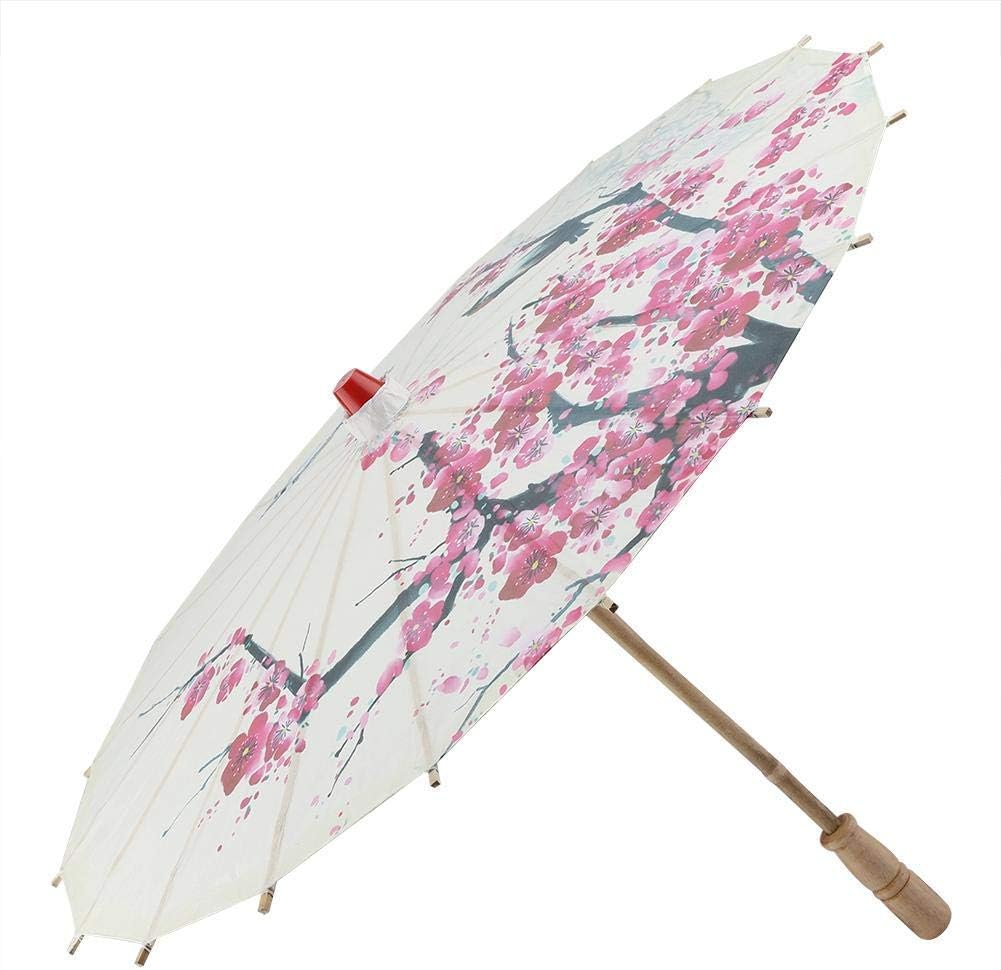 DIY Oil Paper Umbrella, Classical Handmade Oil Paper Umbrella Painting Dancing Props Rainproof Parasol with Plum Blossoms & Wooden Handle for Classical Dance Decor Art(1Pcs) - One Size