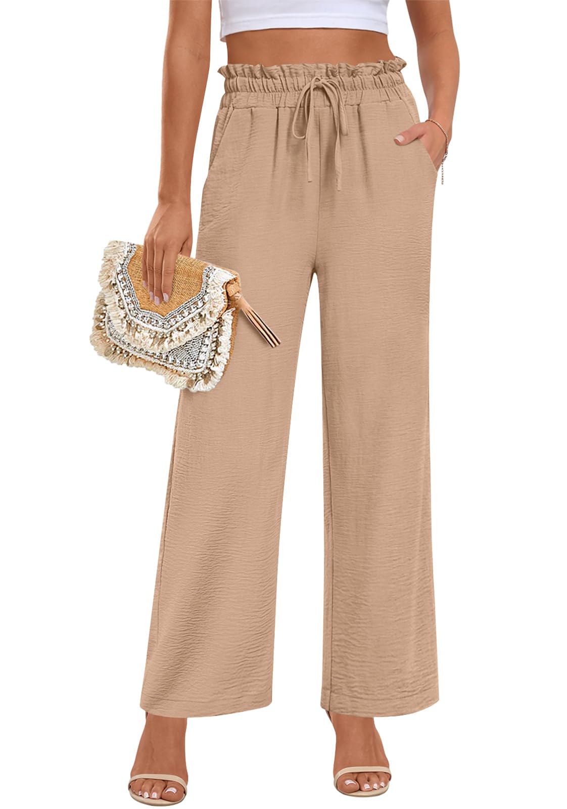 Anymeet Womens Pants Wide Leg Palazzo Loose Pants with Pockets Causal Trendy Summer Outfits M-3XL
