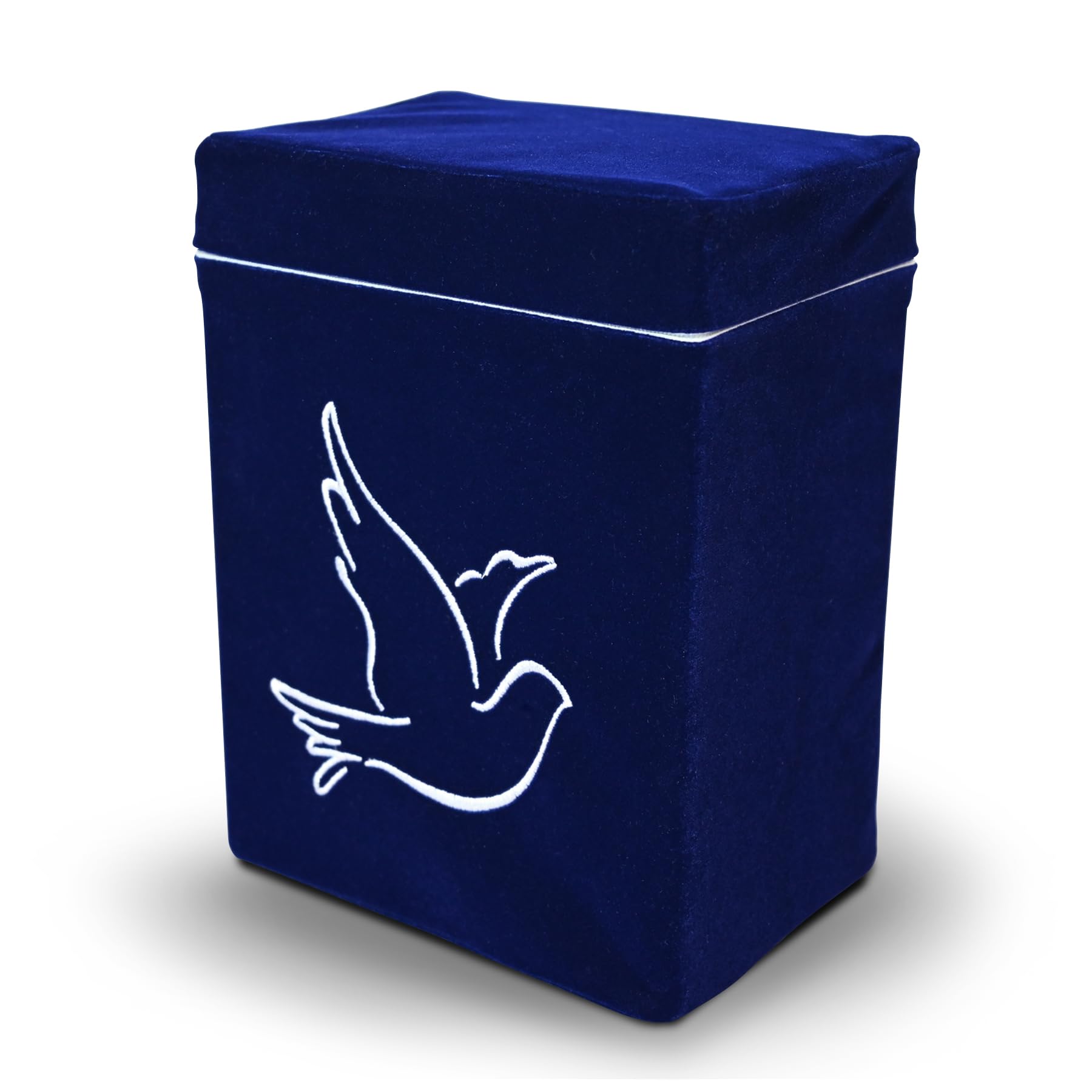 Velvet Urn Bag with TSA Approved Cremation Container | Holds Cremated Ashes of Human Adult | For Use in a Niche or Ground Burial | Fits the Crowne Burial Urn Vault Navy with Dove product thumbnail 3