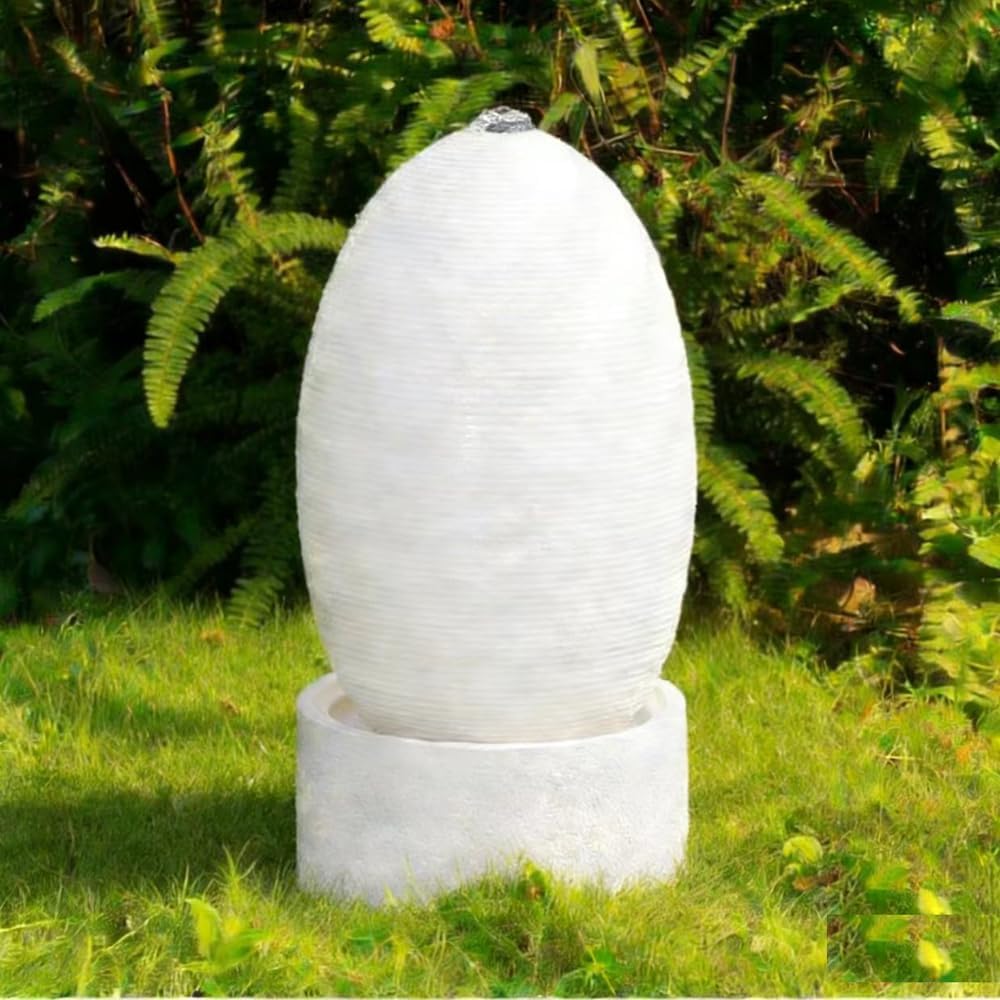 Ceramic Outdoor and Garden Fountain Home Decoration Waterfall Water Feature (Egg 12 INCH White)