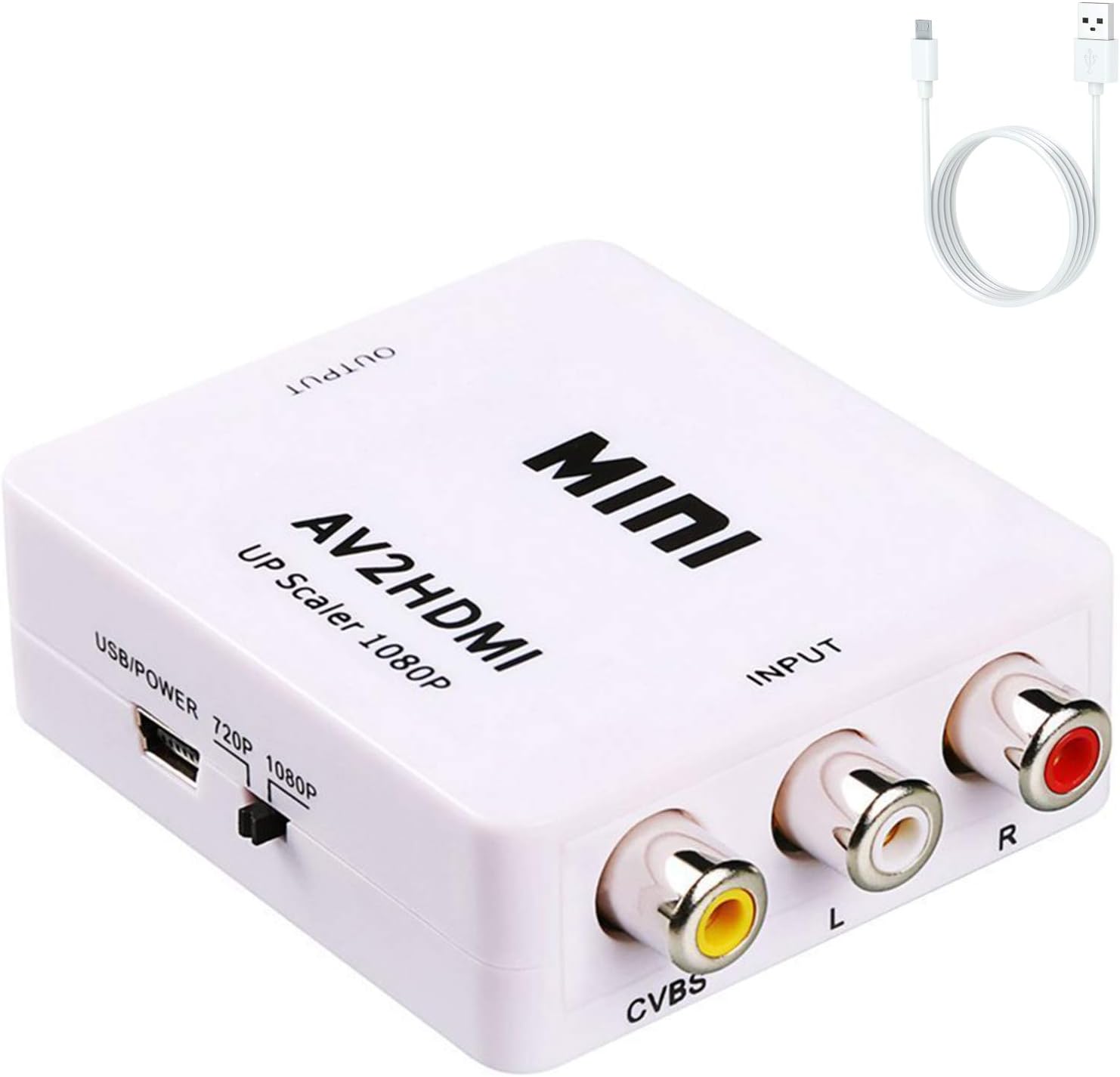 RCA to HDMI, AV to HDMI, Vilcome 1080P Mini RCA Composite CVBS AV to HDMI Video Audio Converter Adapter Supporting PAL/NTSC with USB Charge Cable for PC Laptop Xbox PS4 PS3 TV STB VHS VCR DVD( White)