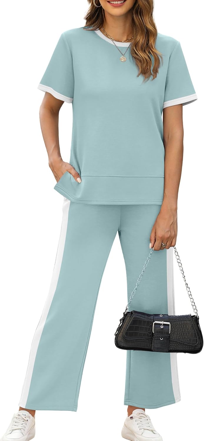 XIEERDUO Women's 2 Piece Lounge Set Fashion Travel Outfits Vacation Tracksuit Comfy Wide Leg Airport Loungewear S-3XL