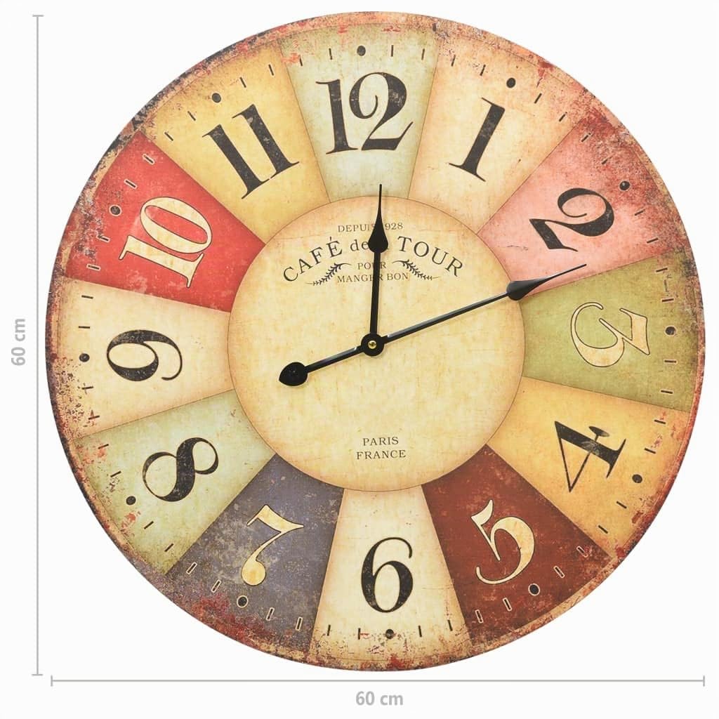 vidaXL Wanduhr Bunt Vintage-Design Retro-Stil Wohnzimmeruhr Bürouhr Analoguhr Wand Uhr Dekouhr Küchenuhr Wohnzimmer Wandtattoo Rund 60cm