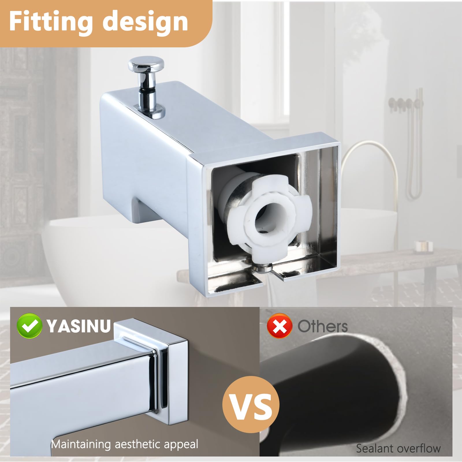 Boquilla desviadora deslizante, elegante diseño cuadrado para baño, se adapta a tubos de cobre de 1/2 pulgada (5/8 pulgadas de diámetro exterior), bordes redondeados seguros para niños, fácil