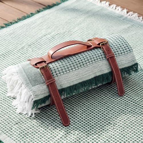 SmoothNovelty 2 in 1 Waterproof Picnic Blankets Outdoor Extra Large Blanket Foldable Double Layer Sandproof Beach Mat with Carry Strap for Camping Yard Lawn Park Beach Grass(Green)