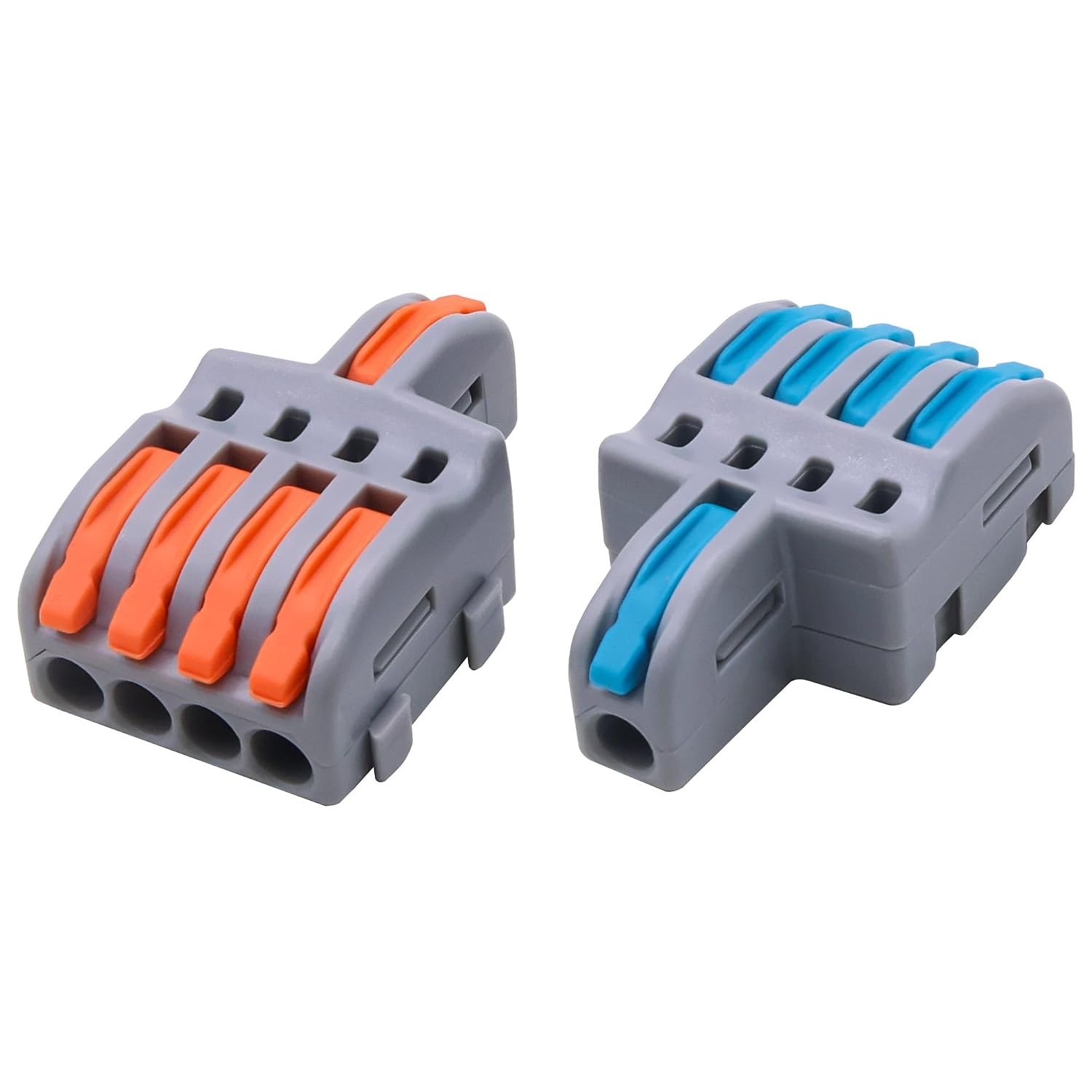 10Pcs Lever-Nut Wire Connector, 1 in 4 Out Electrical Wire Connectors with Orange & Blue Levers, Quick Connect Splice Terminal Block, Compatible with 0.2-4.0mm²/24-12 AWG Solid Stranded Wires