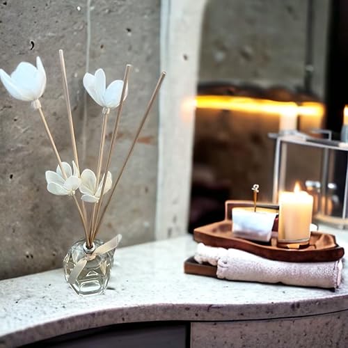 Miniatura 4 de Juego de difusor de varillas de ratán, aceite perfumado de lirio de jazmín con palos y hermosas flores de magnolia blanca, difusor de decoración de