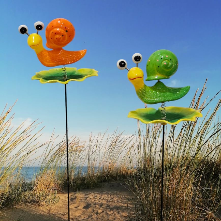 PVC & Metal Colourful Snail Set of 2 Garden Decoration Outdoor Sticks Lawn Decor, Garden Decor, Outdoor Decor Stick (Orange & Green Snail)