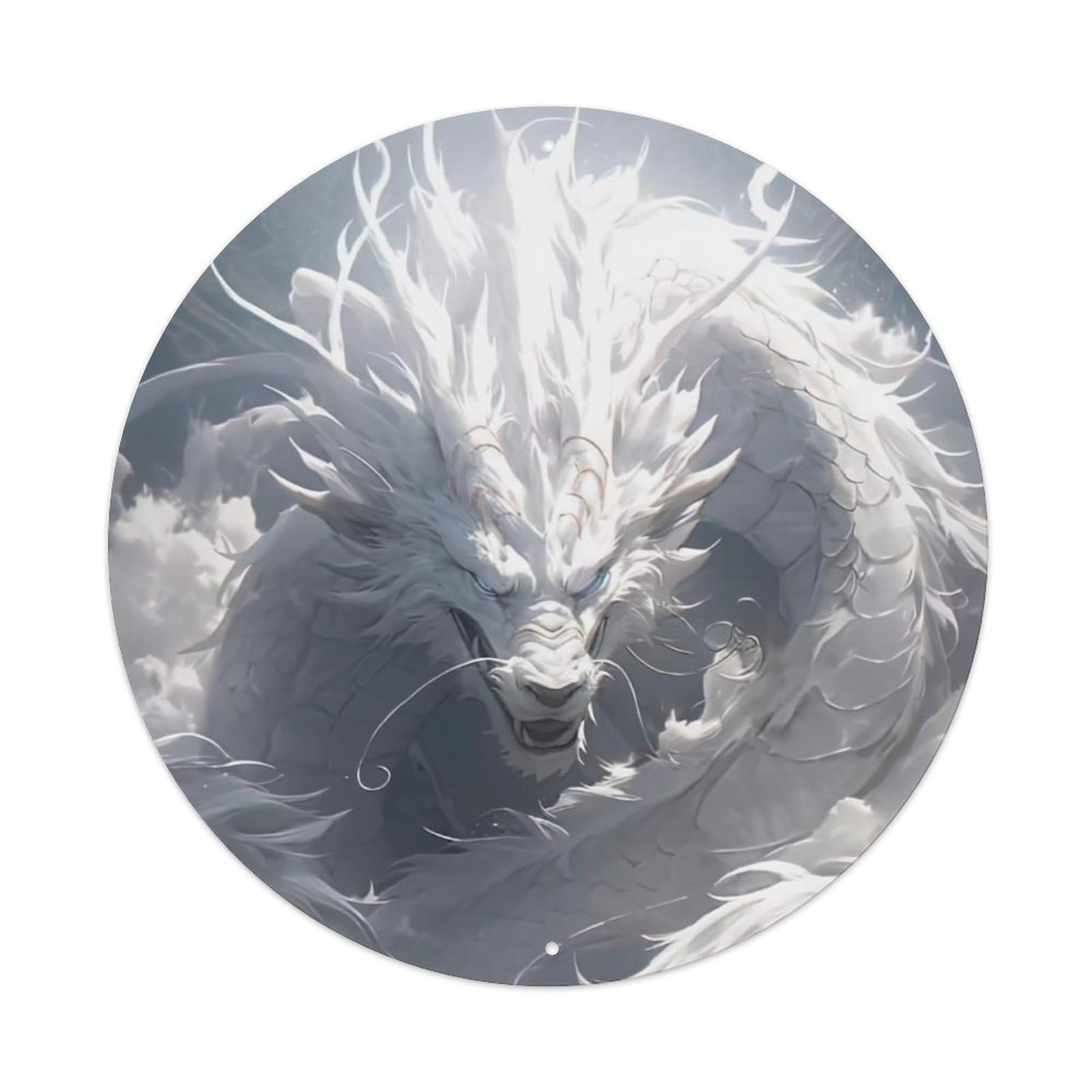 Animal Artwork The Mighty White Dragon Vintage Metal Tin Sign Plaque Wall Decor for Cafe, Club Bar, Office, Garden Metal Poster 8x8Inch