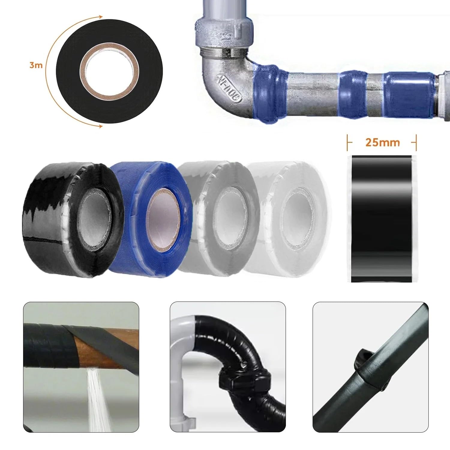 Nastro isolante in gomma siliconica per riparazion Nastro di riparazione in silicone autofondente elastico multicolore 1-5 set(Blue 1pcs,5 set)