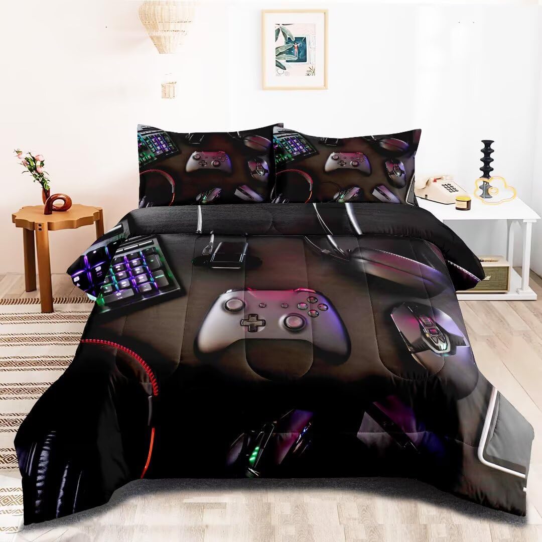 Gaming Comforter for Boys Teens,Game Bedding Sets Twin,Kids Gamer Comforter Set,Video Game Bedroom Bed Set Controller Duvet All Season 3 Piece