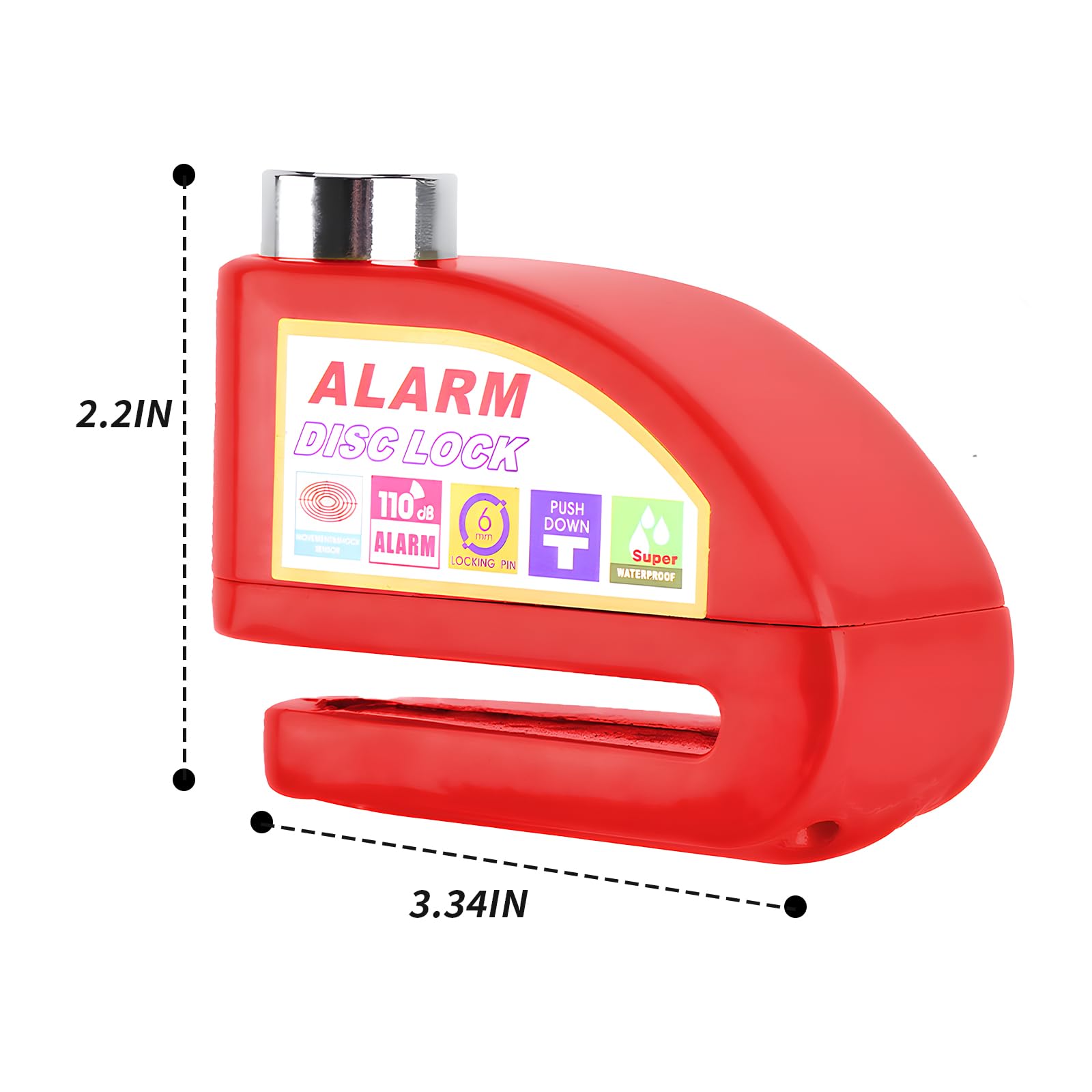 Motorcycle Alarm Disc Brake Lock - 110dB Anti-Theft Heavy Duty Disc Lock with 5ft Reminder Cable, Waterproof Motorbike Wheel Lock for Scooter, Moped, Vespa, E-Bike, Dirt Bike - Red — view 7
