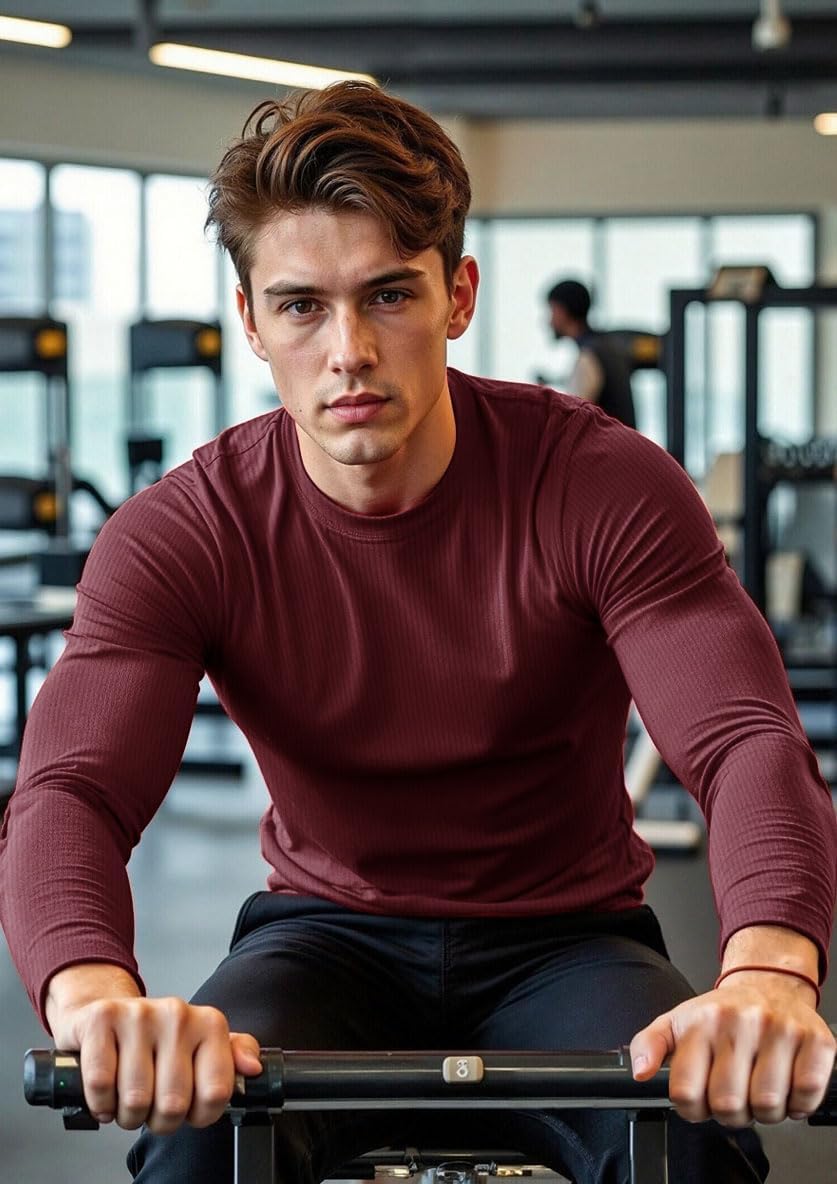 Men's Crew Neck Muscle Fit Henley T Shirts,Gym Workout Long Sleeve,Athletic fit Casual Layer Thermal Undershirt - Image 2